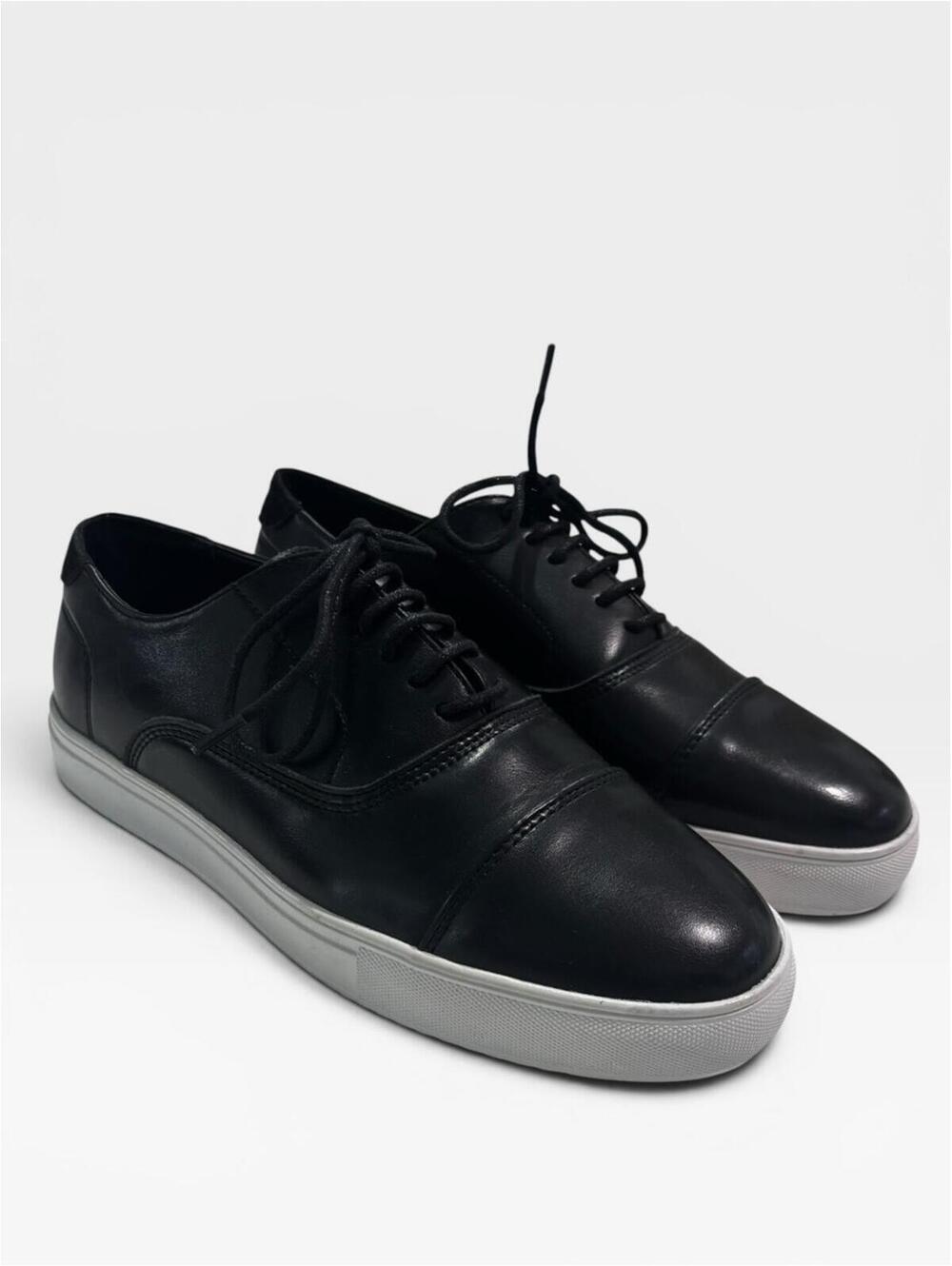Men's Black Leather Derby Sneakers with White Sole size 9.5